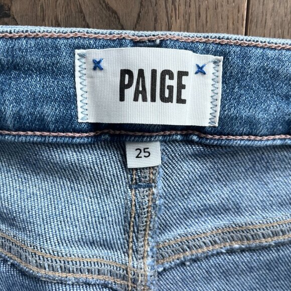 Paige Amber Crop Jeans Size 25 Raw Hem Slim Straight Stretch Denim Midrise - Picture 2 of 6